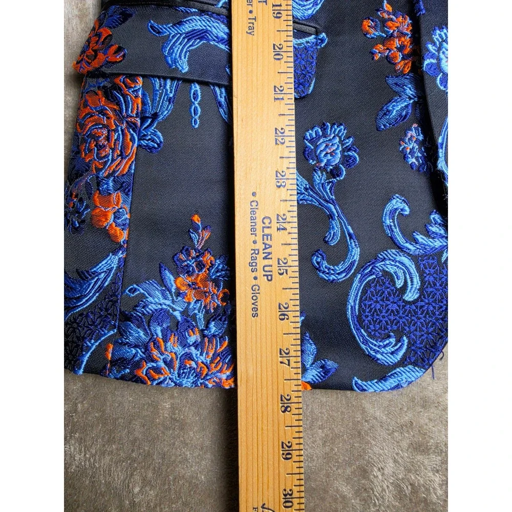 Retro Paris Monte Carlo III Blazer Indigo Blue Orange Floral Damask Tuxedo 36S